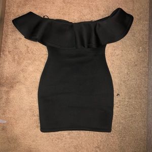 Off the shoulder black mini dress